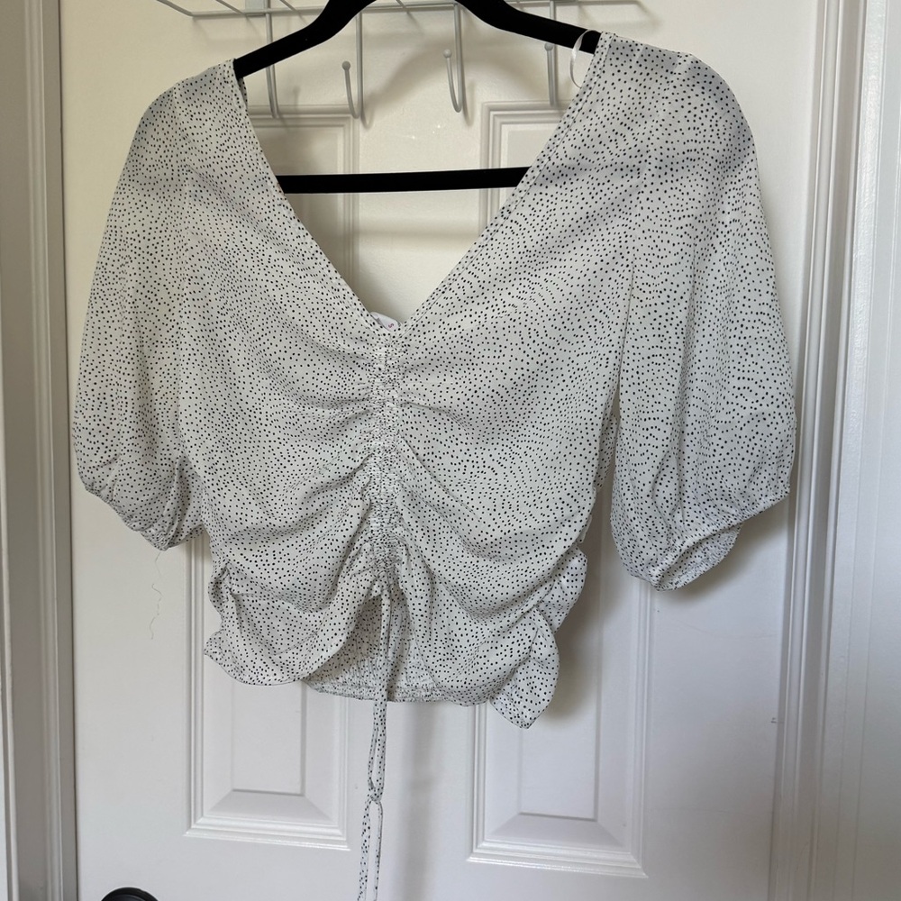 White Polka Dot Ruched Women's Top
